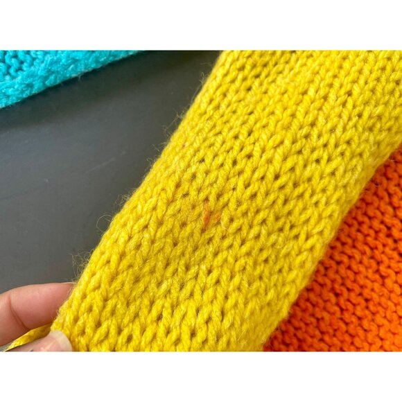 Handmade Knit Scarf with Tassels Details in Green Yellow Orange and Blue hand ma - Picture 8 of 9